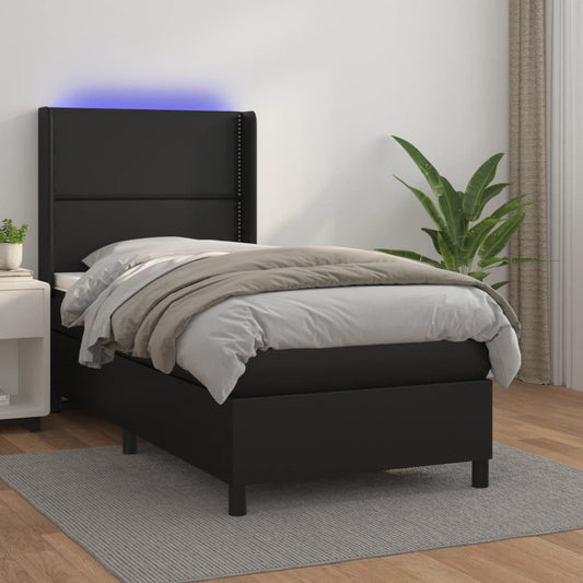 vidaXL Cama box spring y colchón LED cuero sintético negro 90x190 cm