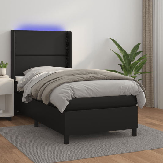 vidaXL Cama box spring y colchón LED cuero sintético negro 90x200 cm