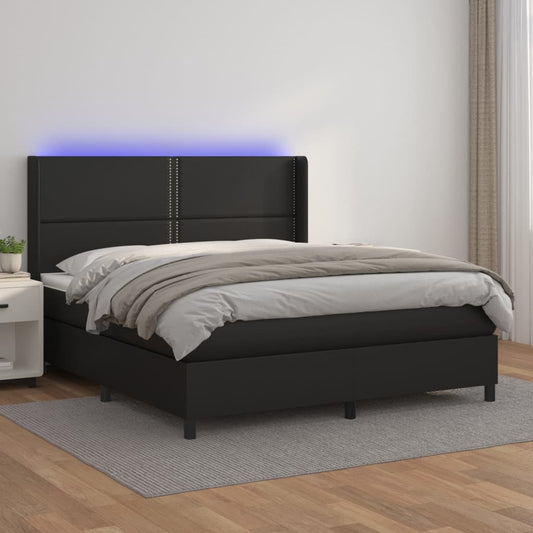 vidaXL Cama box spring colchón y LED cuero sintético negro 160x200 cm