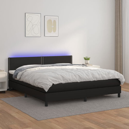 vidaXL Cama box spring colchón y LED cuero sintético negro 180x200 cm