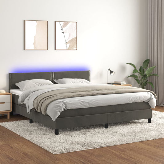 vidaXL Cama box spring colchón y LED terciopelo gris oscuro 180x200 cm