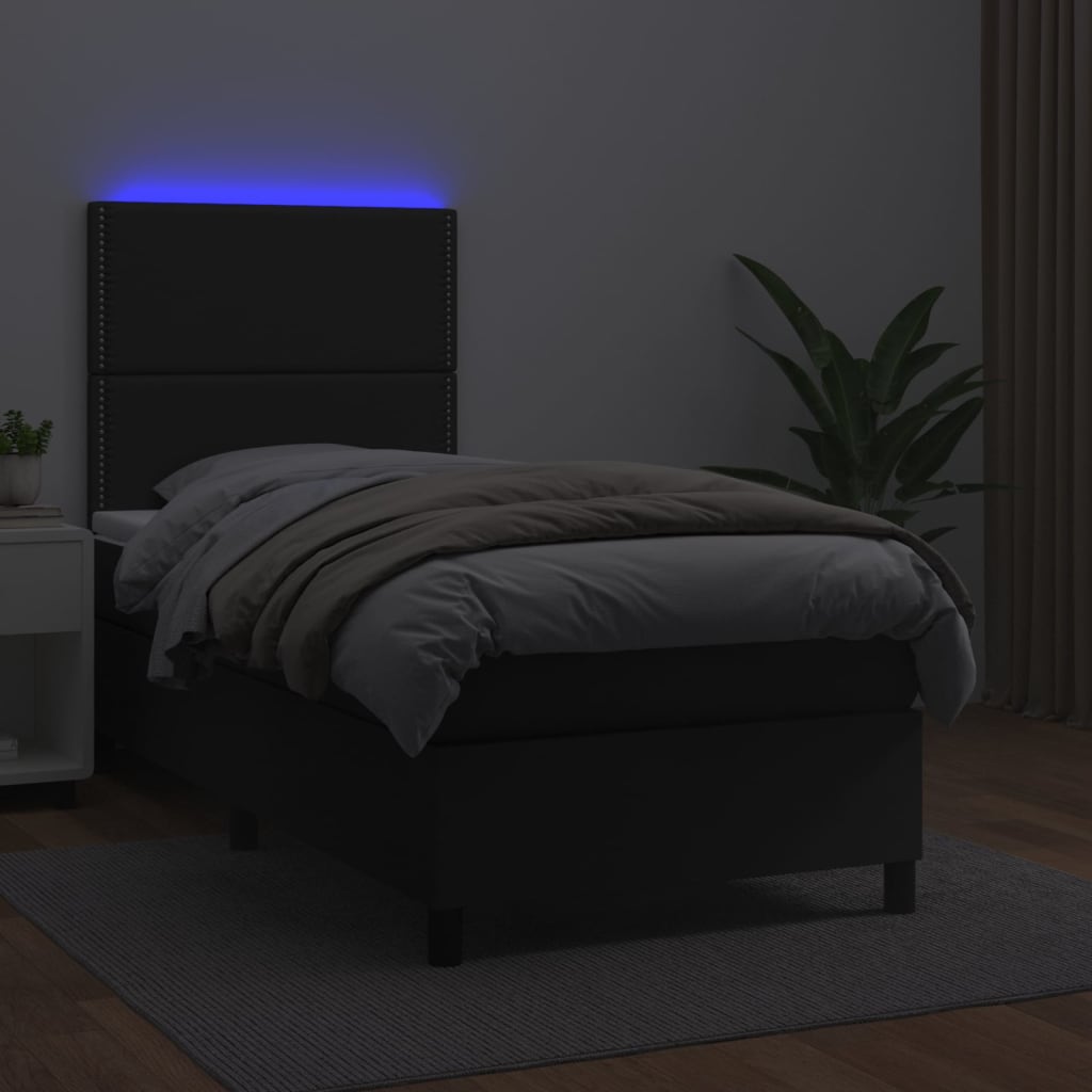 vidaXL Cama box spring y colchón LED cuero sintético negro 80x200 cm