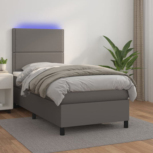 vidaXL Cama box spring y colchón LED cuero sintético gris 80x200 cm