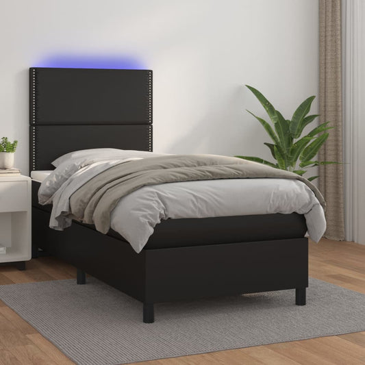 vidaXL Cama box spring y colchón LED cuero sintético negro 90x190 cm