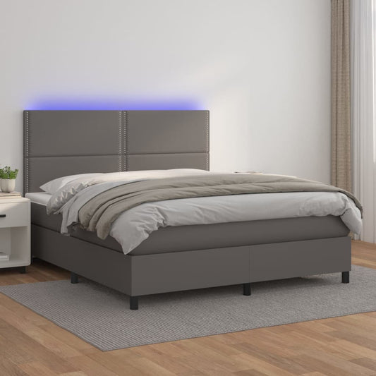 vidaXL Cama box spring colchón y LED cuero sintético gris 160x200 cm