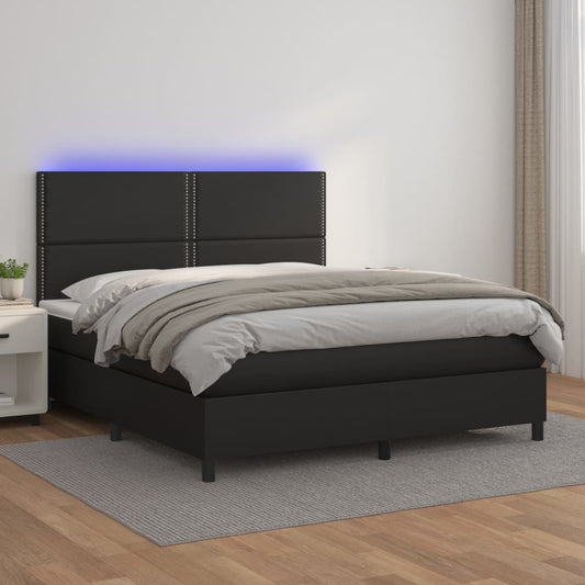 vidaXL Cama box spring colchón y LED cuero sintético negro 180x200 cm