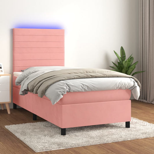 vidaXL Cama box spring colchón y LED terciopelo rosa 100x200 cm