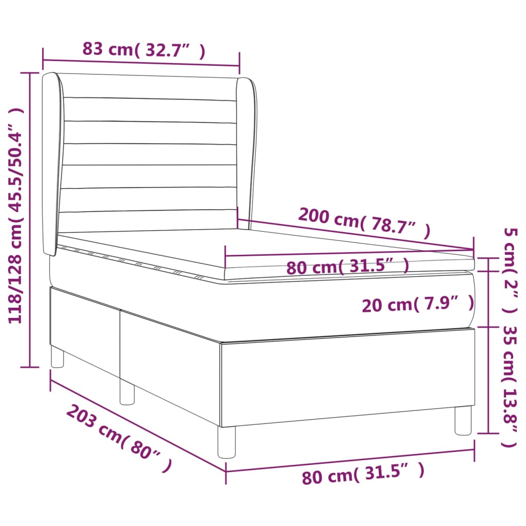 vidaXL Cama box spring con colchón terciopelo gris oscuro 80x200 cm