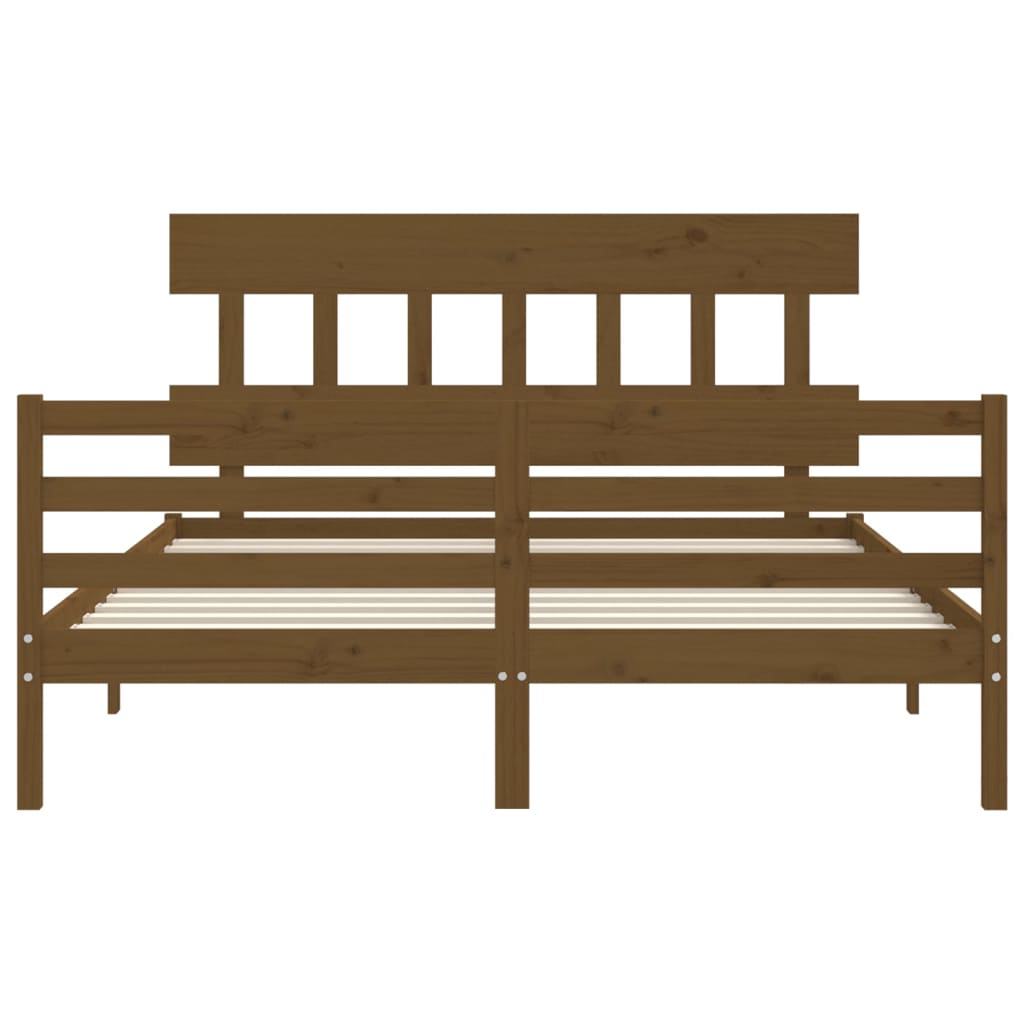 vidaXL Estructura de cama matrimonio con cabecero madera marrón miel