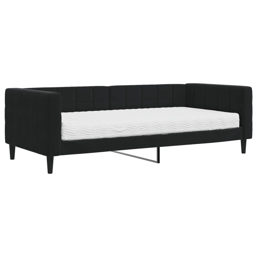 vidaXL Sofá cama con colchón terciopelo negro 90x200 cm