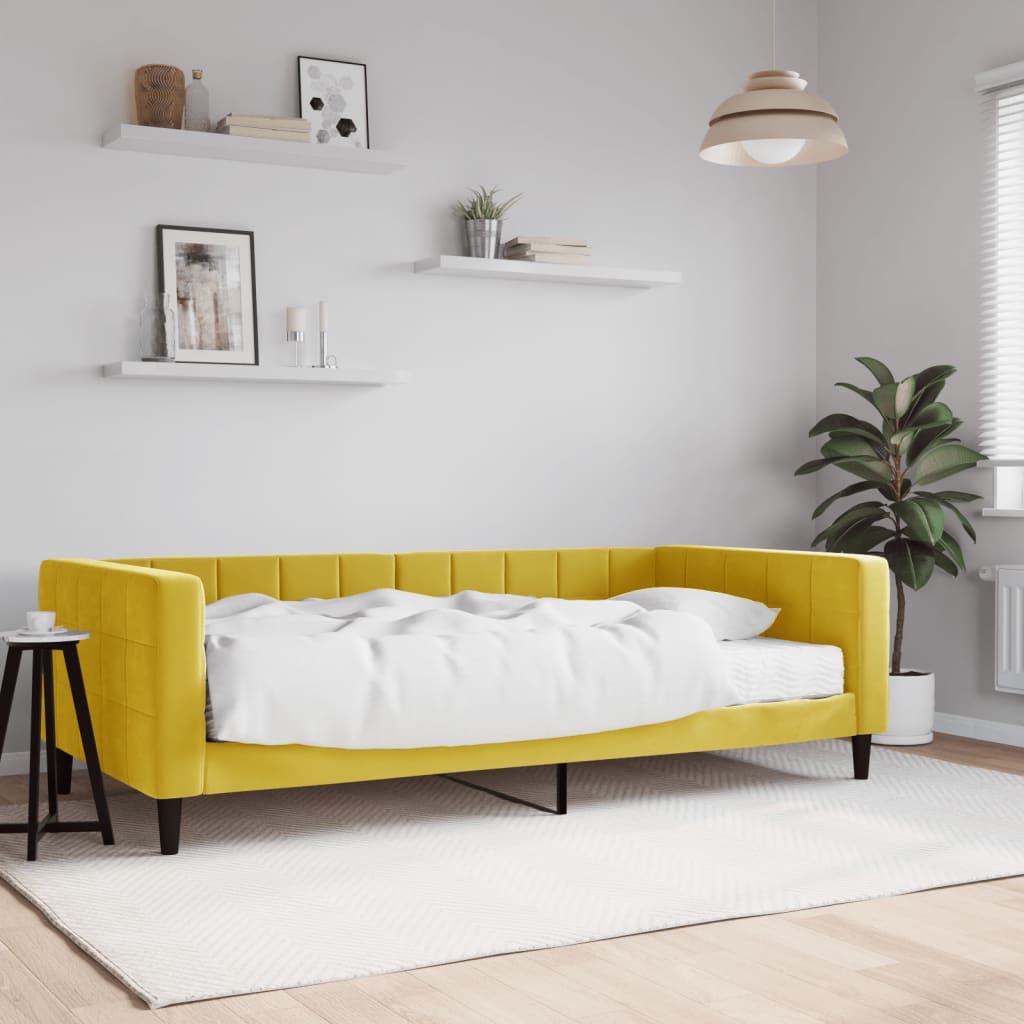 vidaXL Sofá cama con colchón terciopelo amarillo 100x200 cm