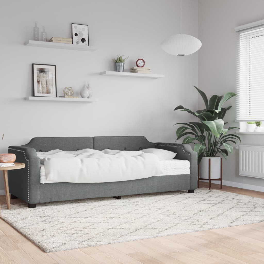 vidaXL Sofá cama con colchón tela gris oscuro 90x200 cm