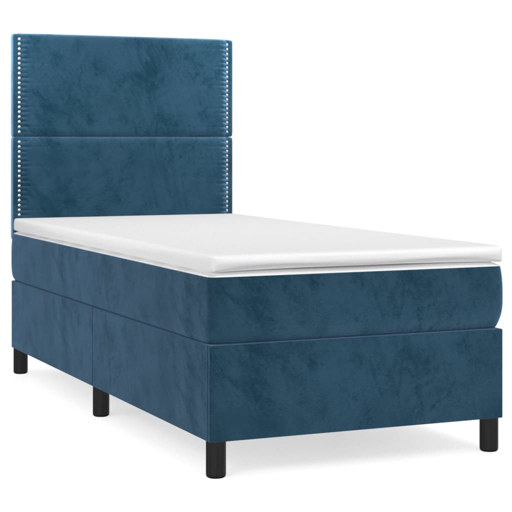 vidaXL Cama box spring con colchón terciopelo azul oscuro 100x200 cm