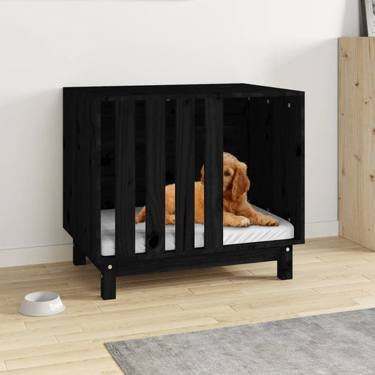 vidaXL Caseta para perros madera maciza de pino negro 70x50x62 cm