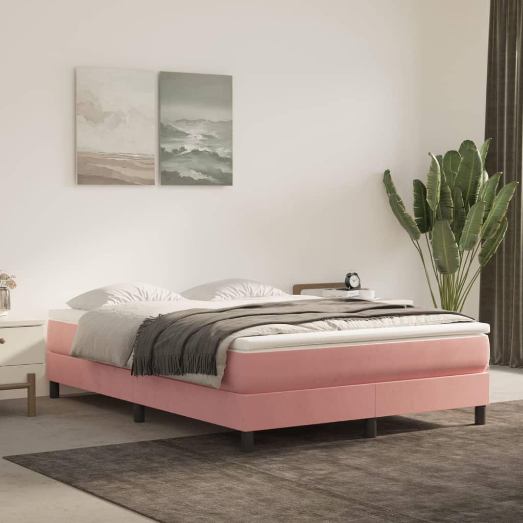 vidaXL Cama box spring con colchón terciopelo rosa 140x200 cm