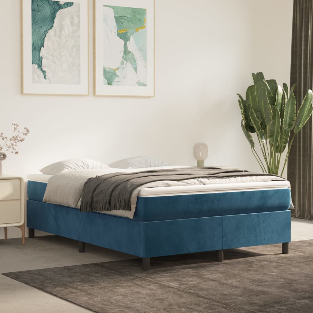 vidaXL Cama box spring con colchón terciopelo azul oscuro 140x200 cm