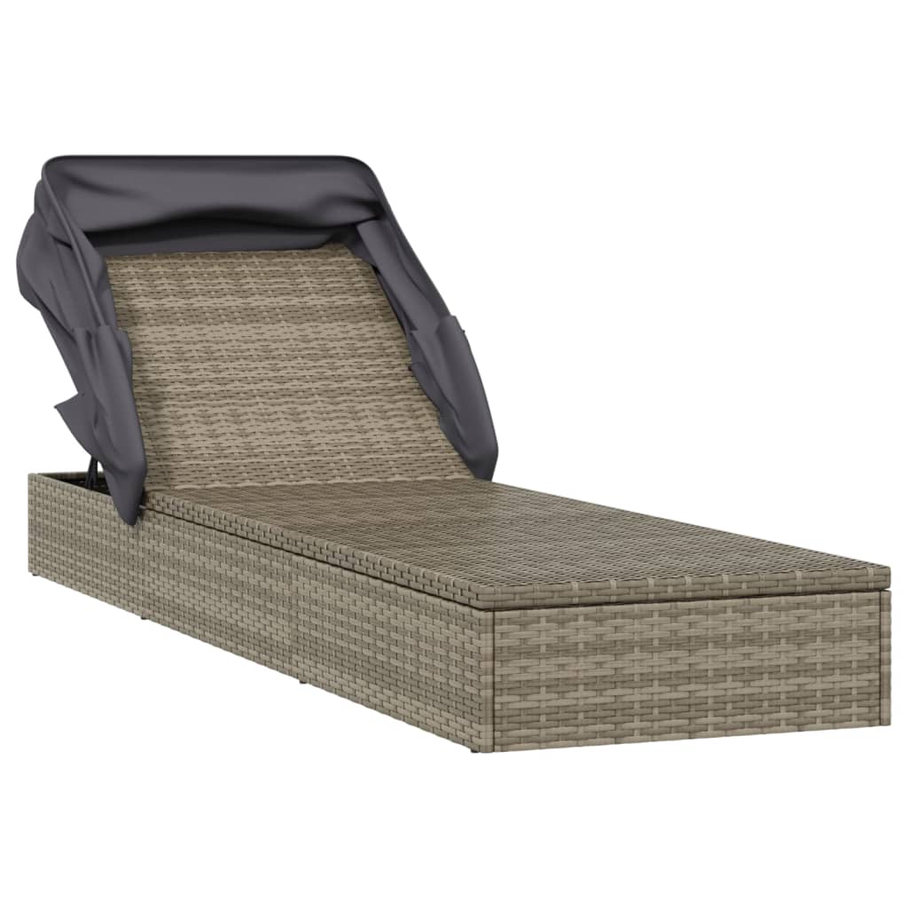 vidaXL Tumbona con toldo plegable ratán sintético gris 213x63x97cm