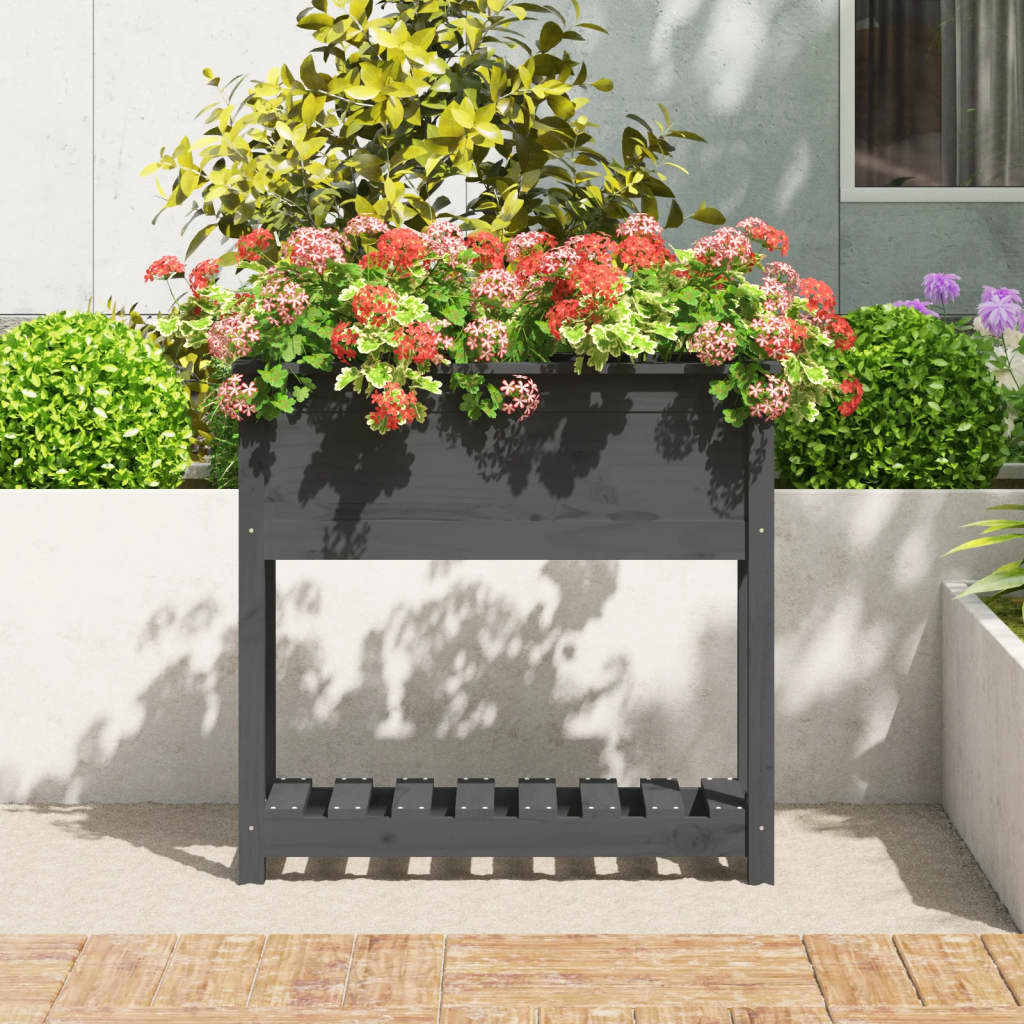 vidaXL Jardinera con estante madera maciza pino gris 82,5x34,5x81 cm