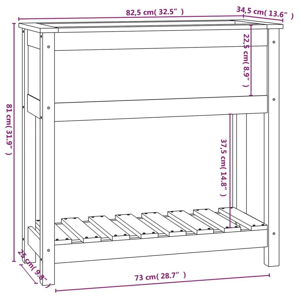 vidaXL Jardinera con estante madera maciza pino gris 82,5x34,5x81 cm