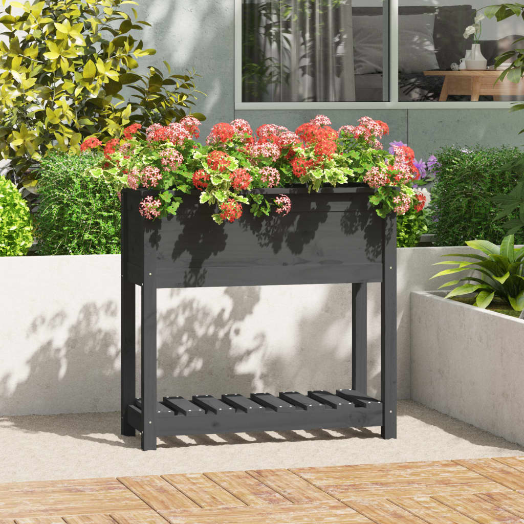 vidaXL Jardinera con estante madera maciza pino gris 82,5x34,5x81 cm