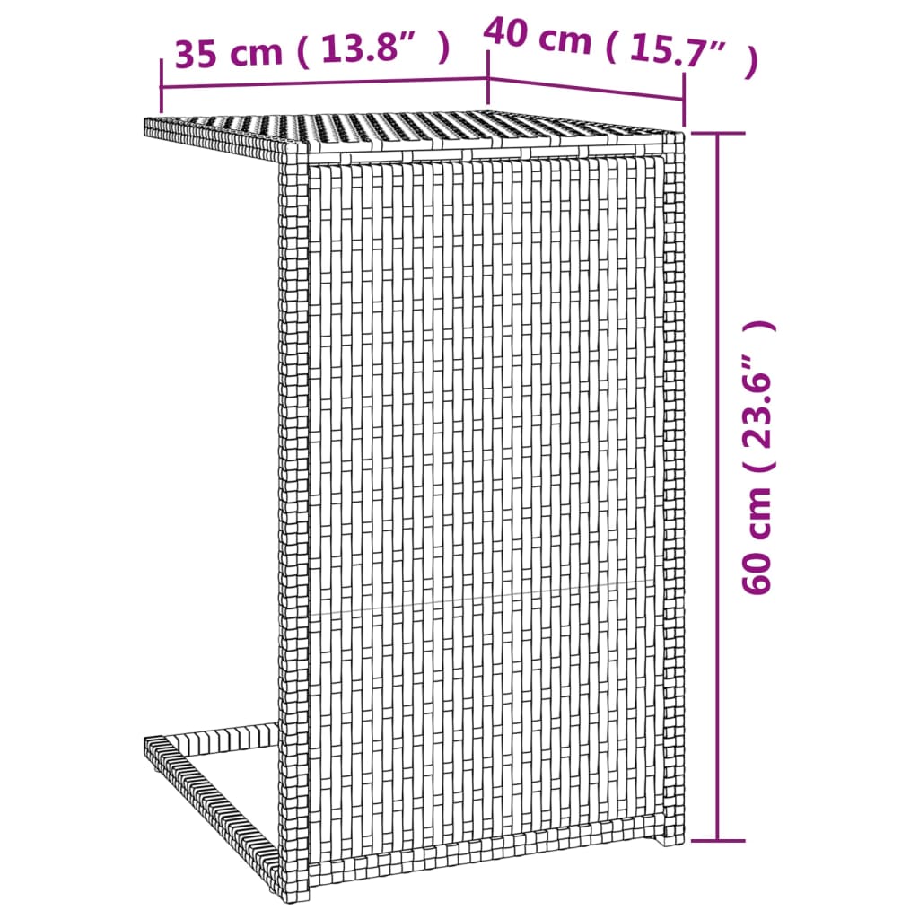 vidaXL Mesa en forma de C ratán sintético negro 40x35x60 cm