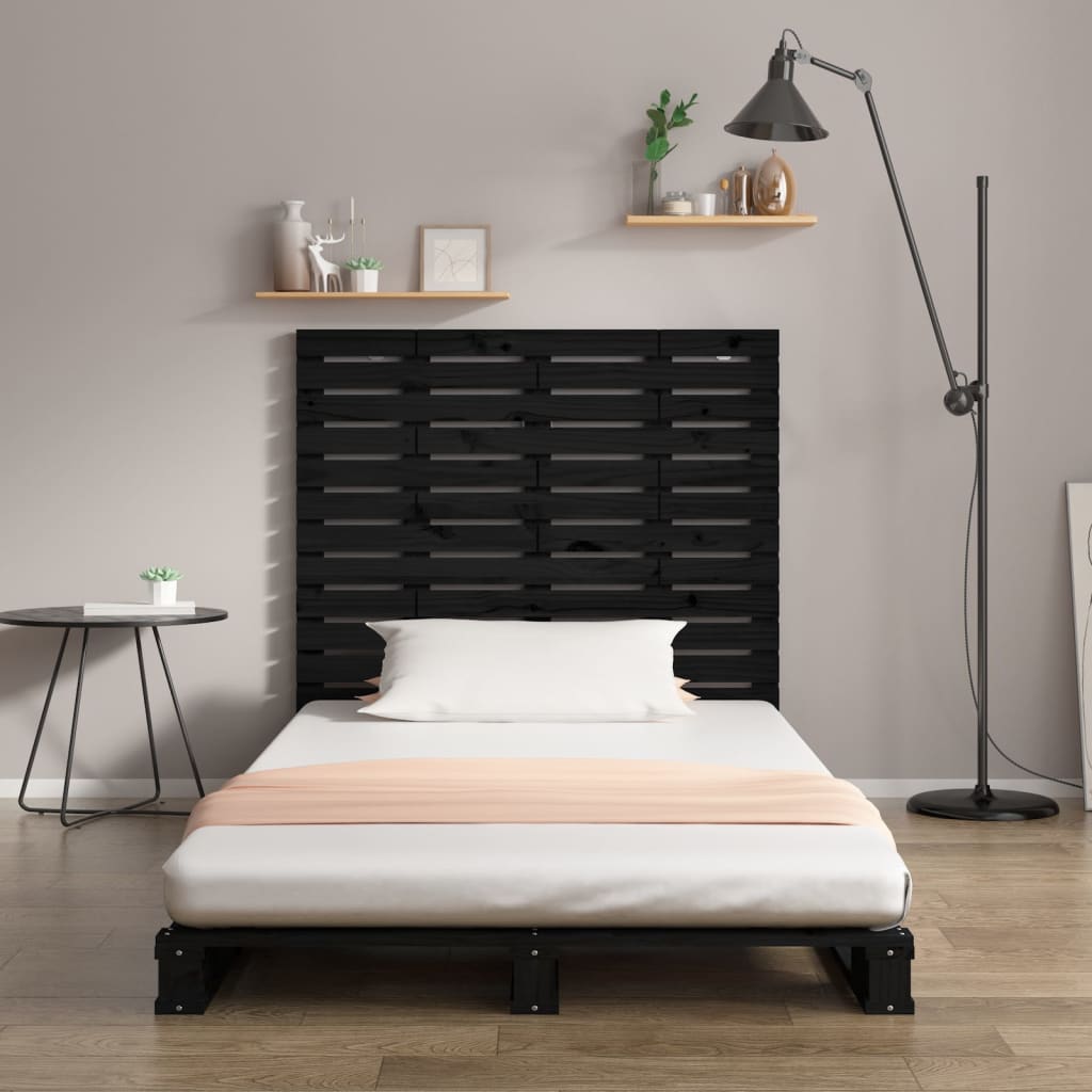 vidaXL Cabecero cama de pared madera maciza pino negro 126x3x91,5 cm