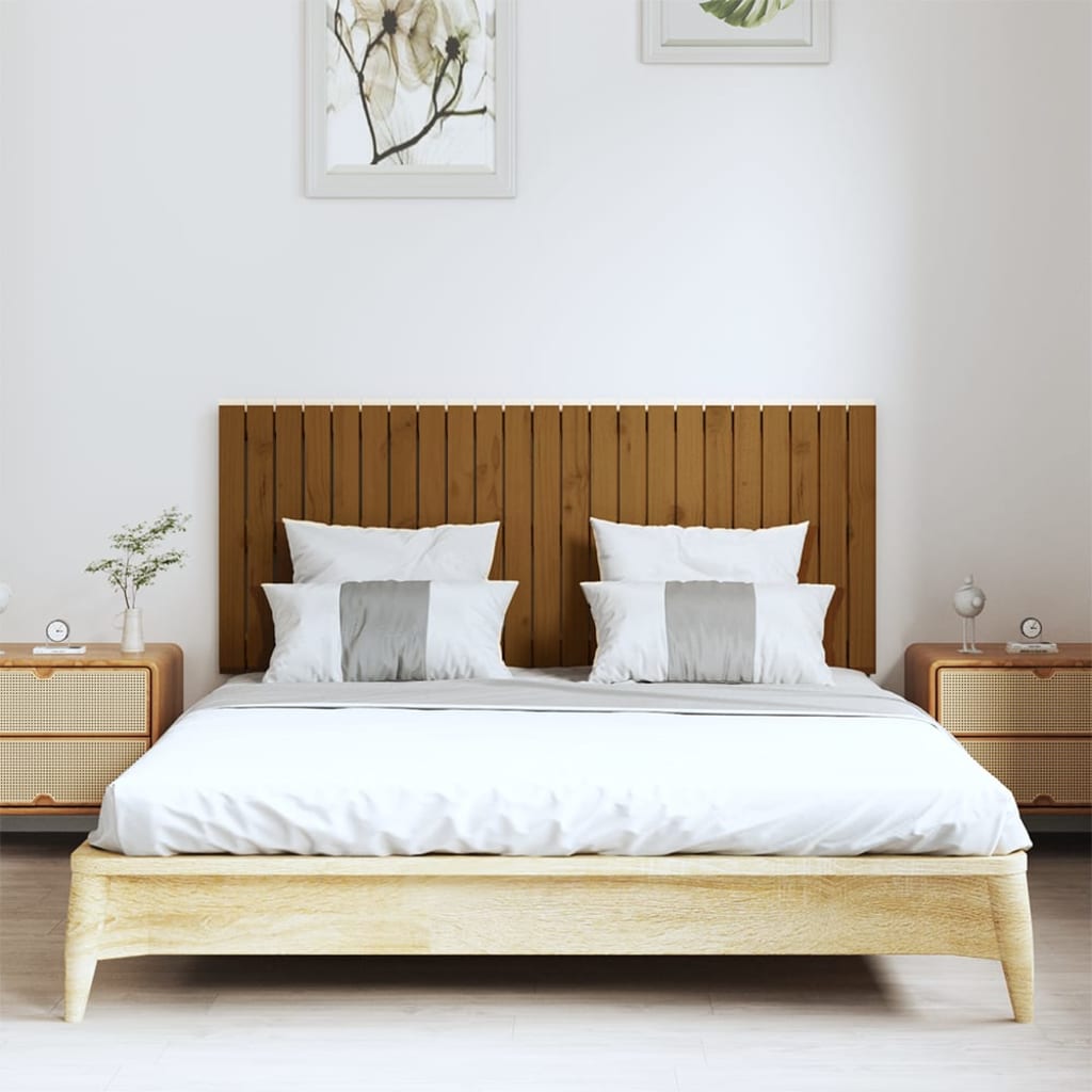 vidaXL Cabecero cama pared madera maciza pino marrón miel 147x3x60 cm