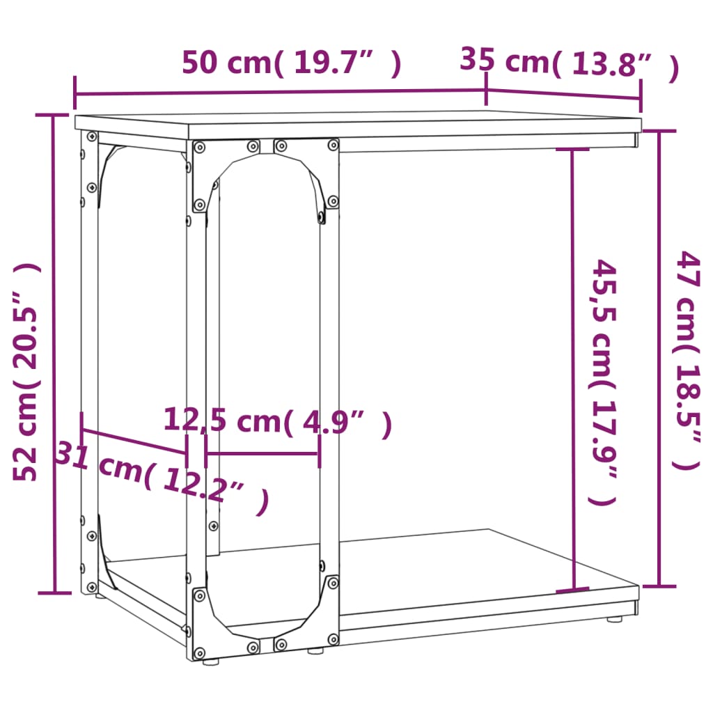 vidaXL Mesa auxiliar madera contrachapada negro 50x35x52 cm