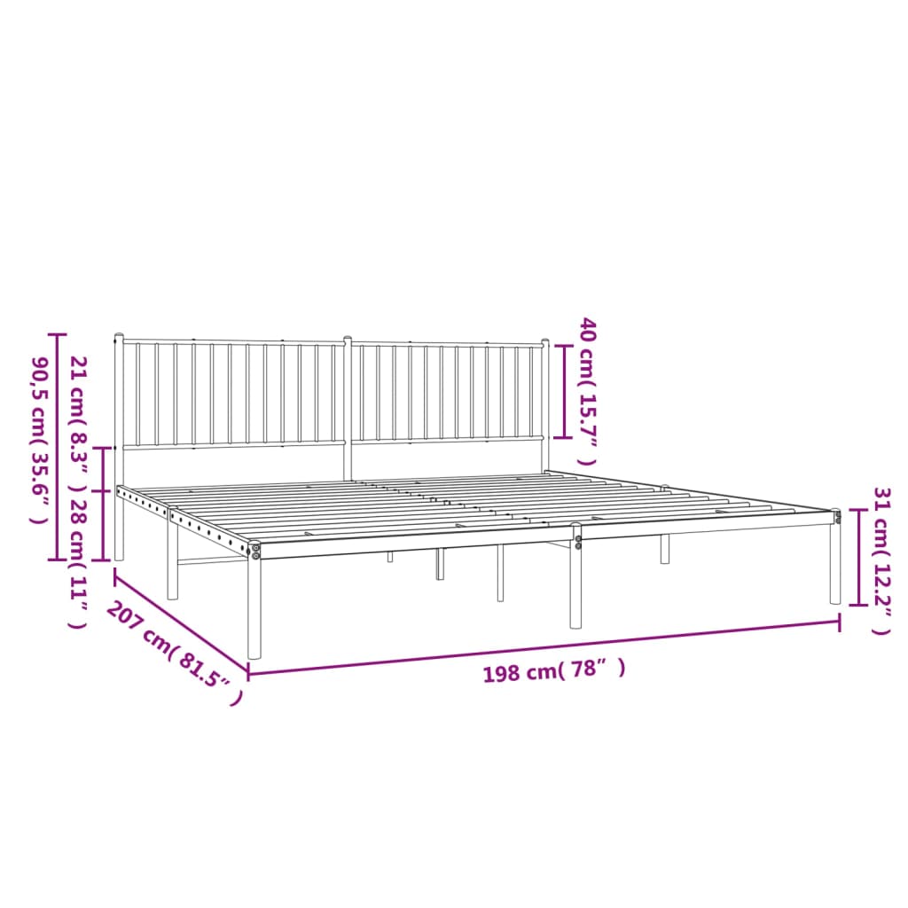 vidaXL Estructura de cama de metal con cabecero blanco 193x203 cm