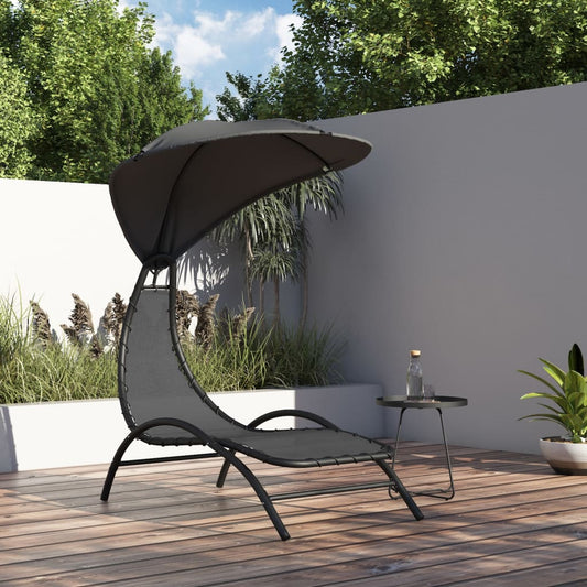 vidaXL Tumbona con toldo acero y tela gris oscuro 167x80x195 cm