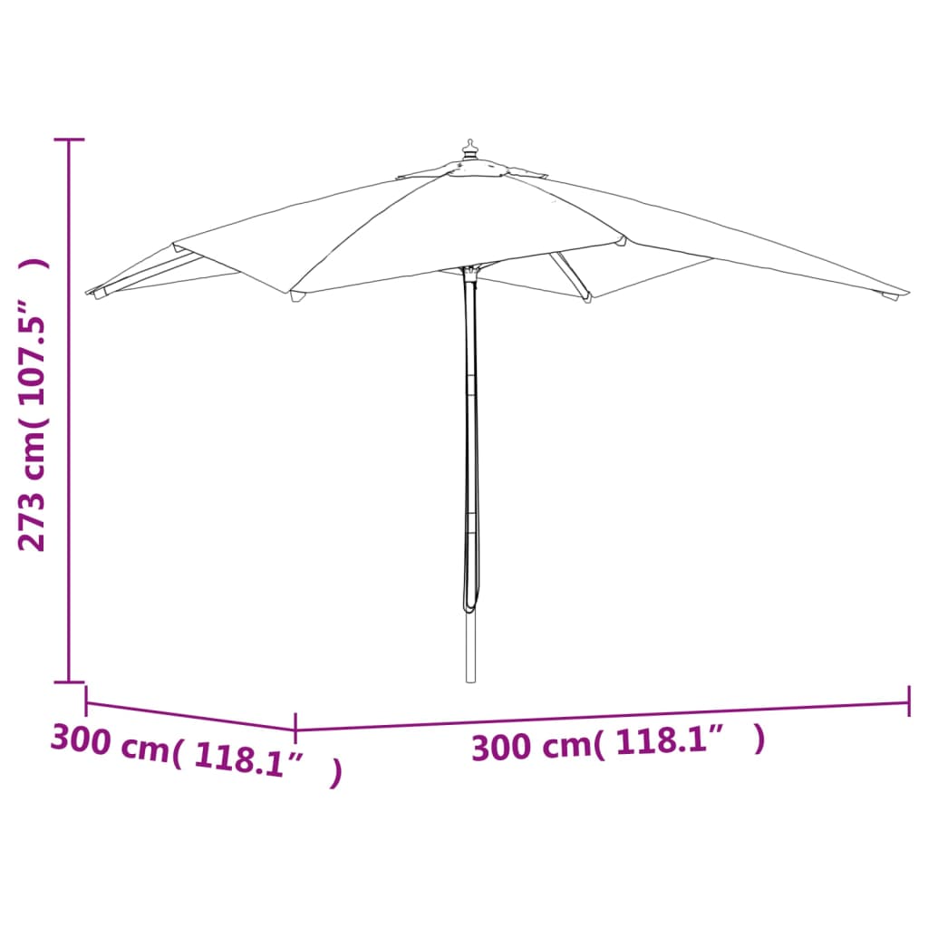 vidaXL Sombrilla de jardín poste de madera gris taupé 300x300x273 cm