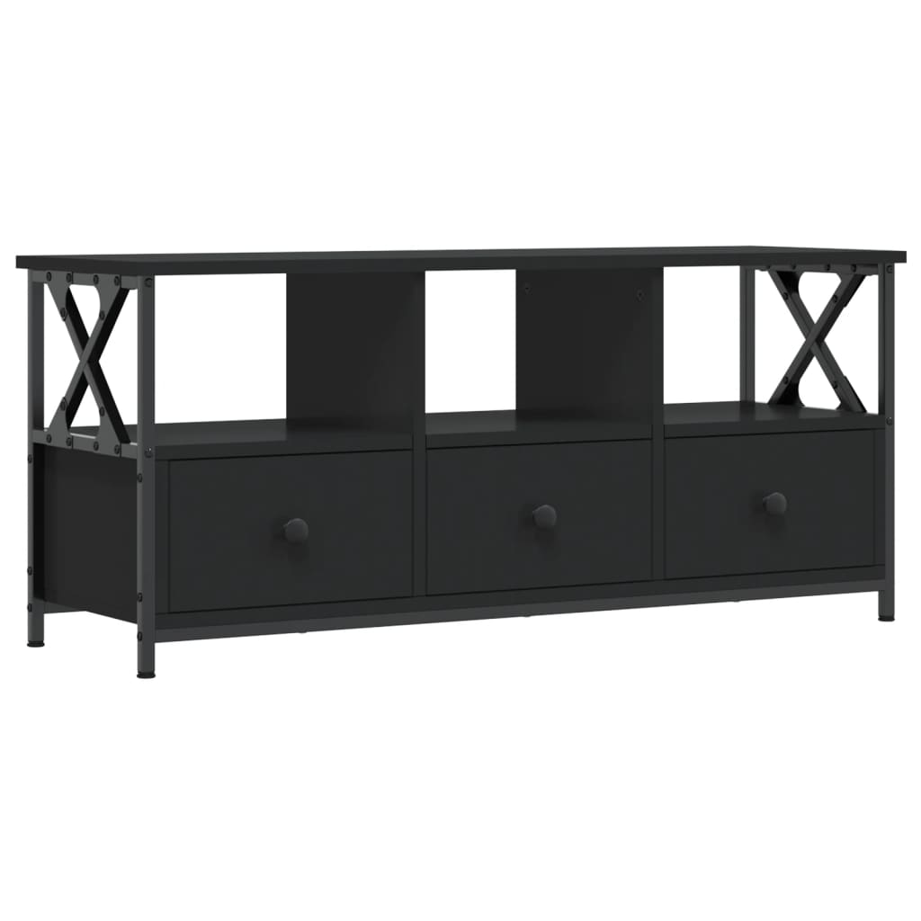 vidaXL Mueble de TV hierro y madera contrachapada negro 102x33x45 cm