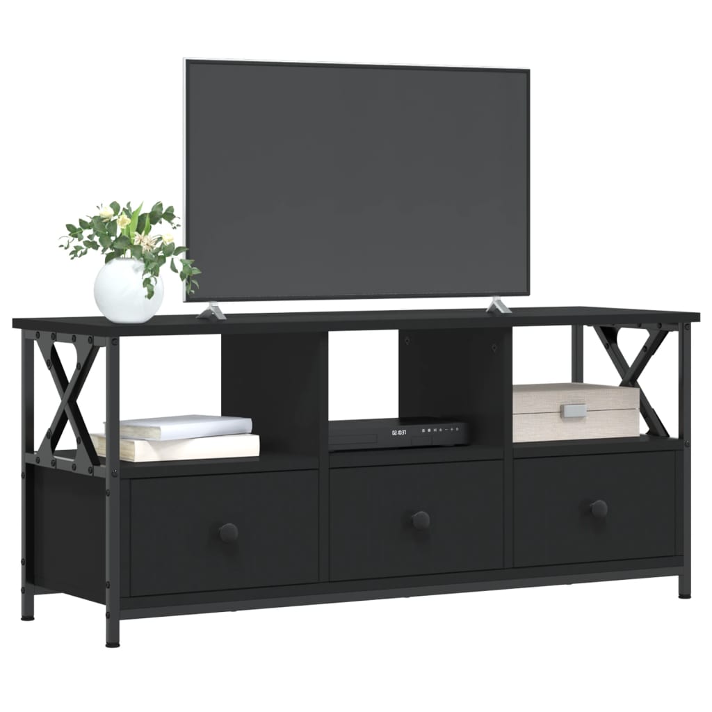 vidaXL Mueble de TV hierro y madera contrachapada negro 102x33x45 cm