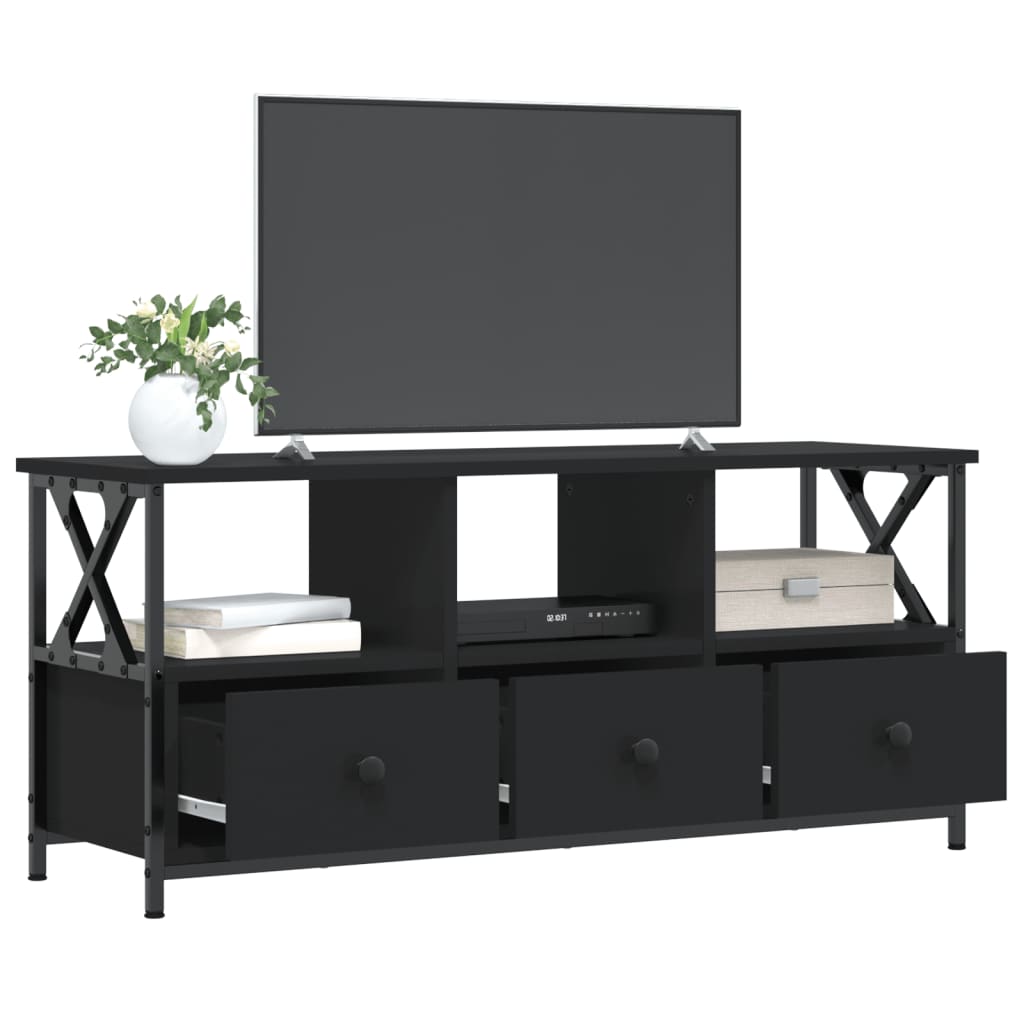 vidaXL Mueble de TV hierro y madera contrachapada negro 102x33x45 cm