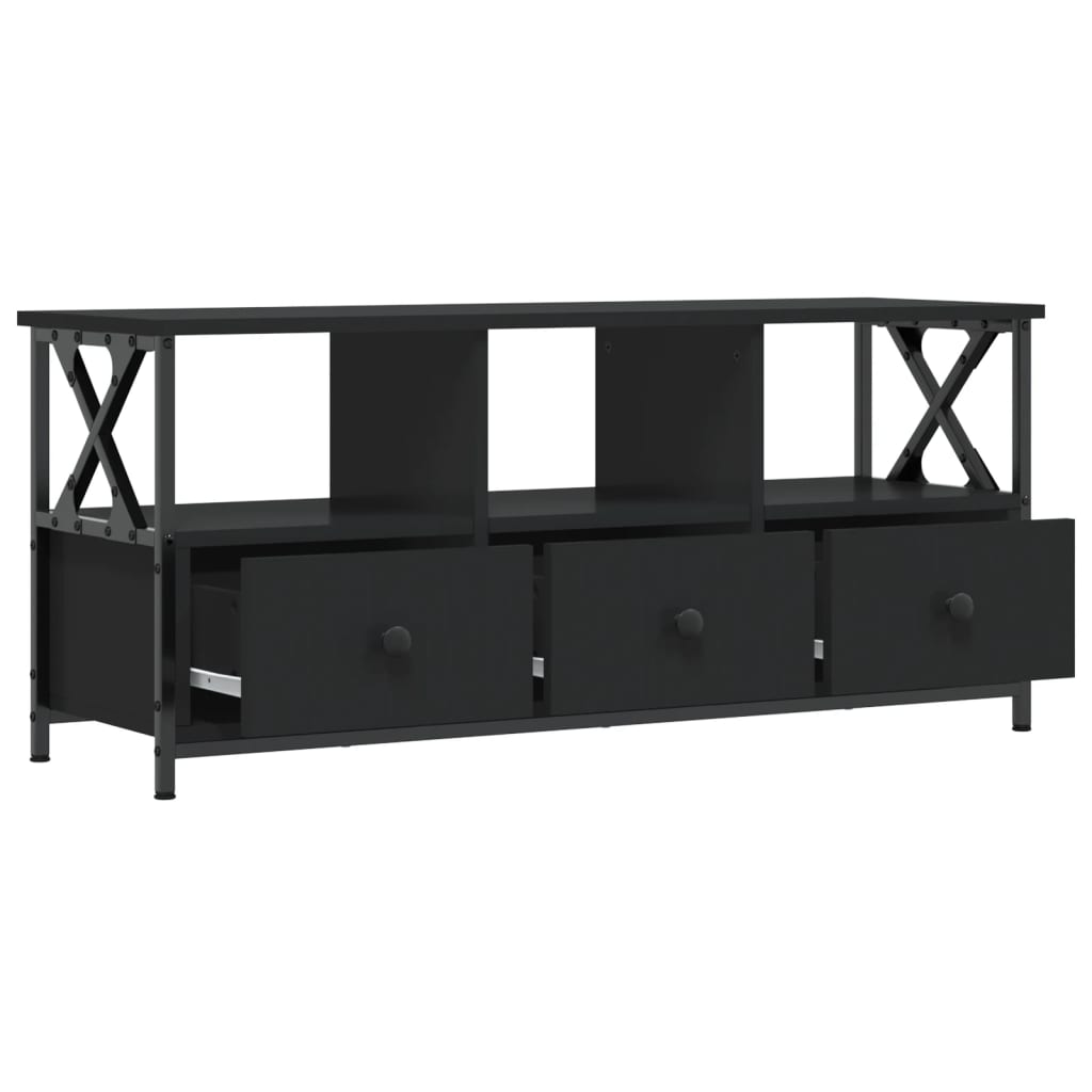 vidaXL Mueble de TV hierro y madera contrachapada negro 102x33x45 cm