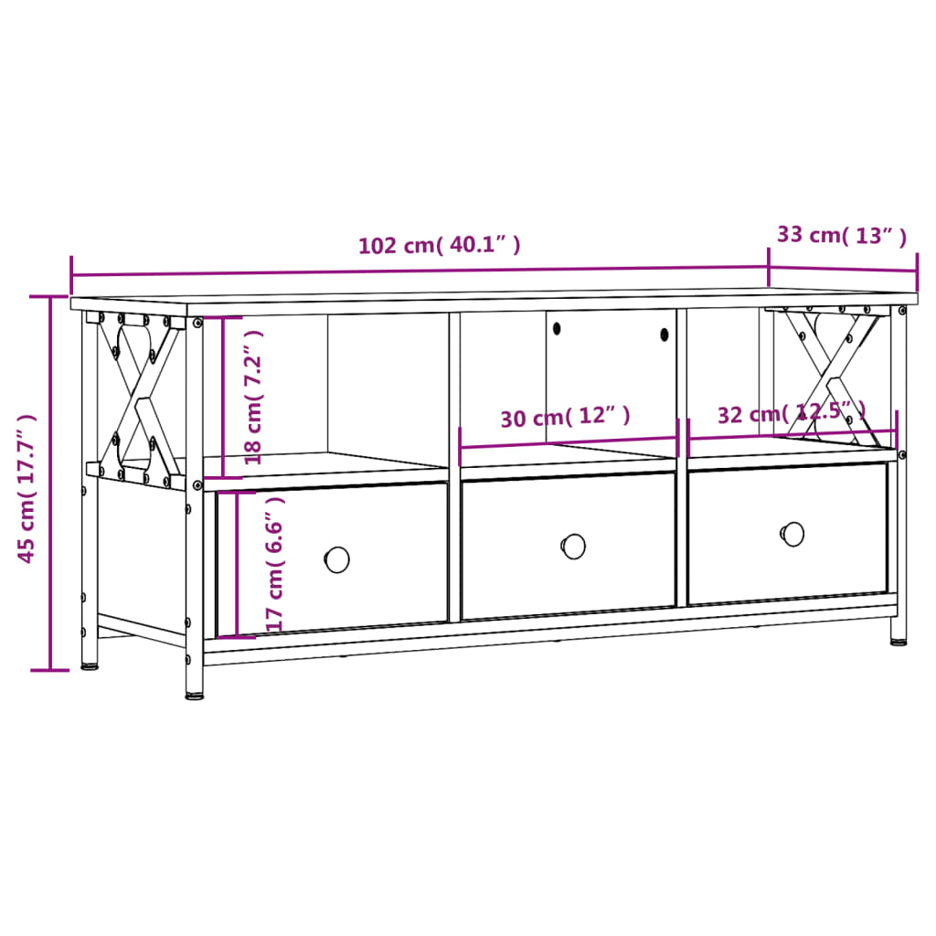 vidaXL Mueble de TV hierro y madera contrachapada negro 102x33x45 cm