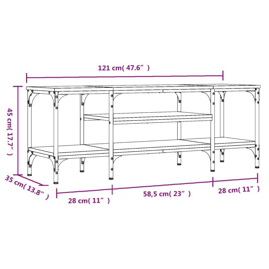 vidaXL Mueble TV madera ingeniería y hierro marrón roble 121x35x45 cm