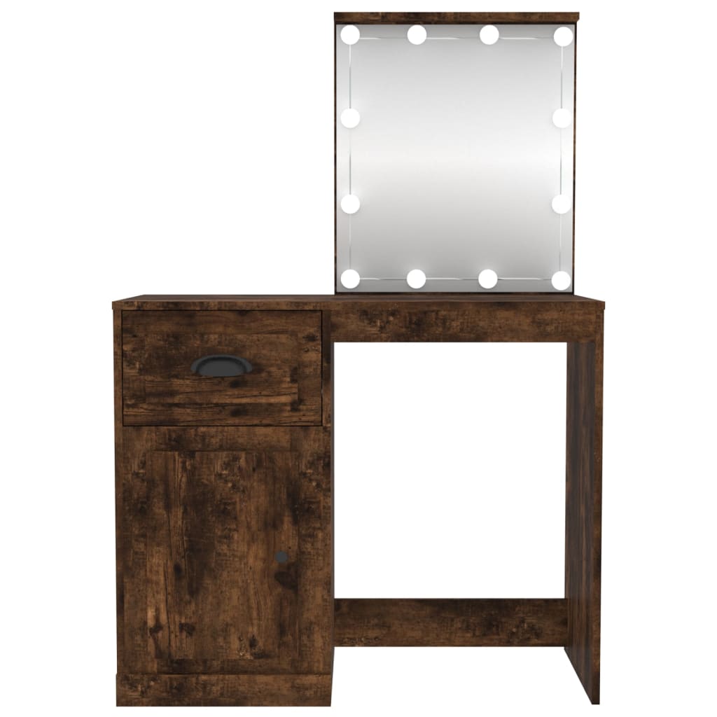 vidaXL Tocador con LED madera contrachapada roble humo 90x50x132,5 cm