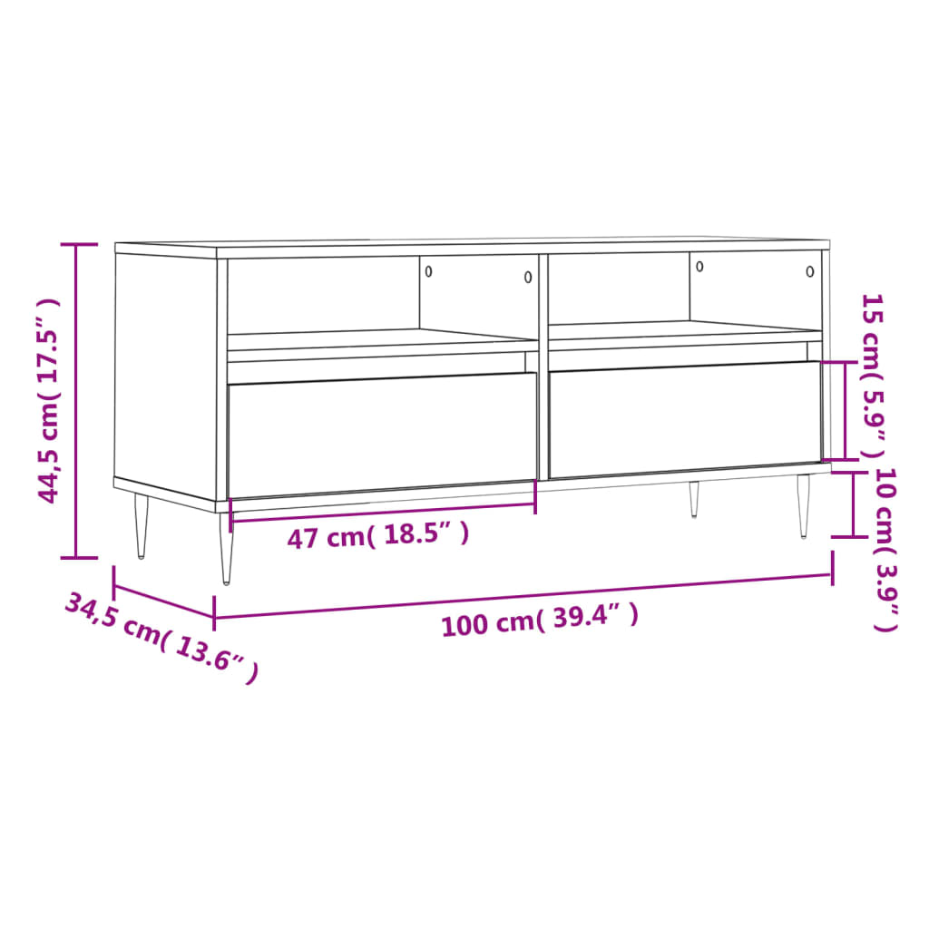 vidaXL Mueble de TV madera contrachapada gris hormigón 100x34,5x44,5cm