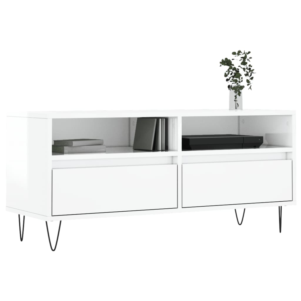 vidaXL Mueble de TV madera contrachapada blanco brillo 100x34,5x44,5cm