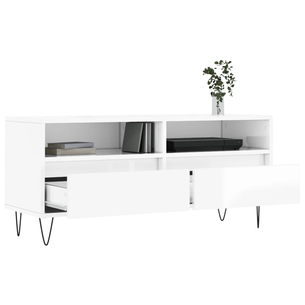 vidaXL Mueble de TV madera contrachapada blanco brillo 100x34,5x44,5cm