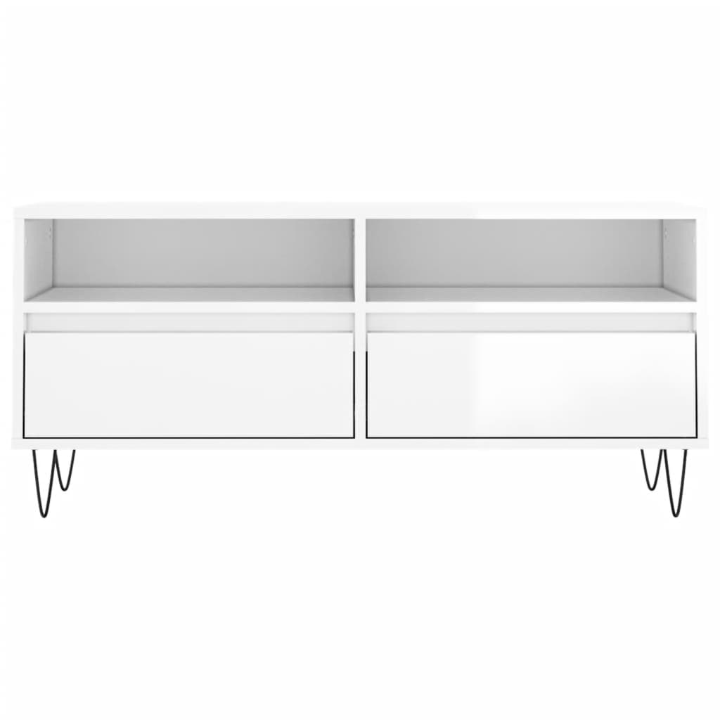 vidaXL Mueble de TV madera contrachapada blanco brillo 100x34,5x44,5cm