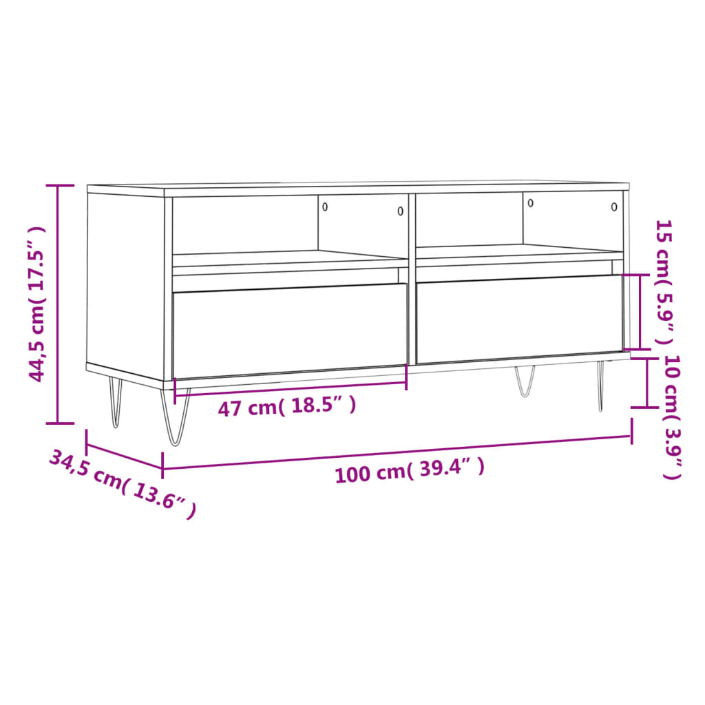 vidaXL Mueble de TV madera contrachapada roble ahumado 100x34,5x44,5cm