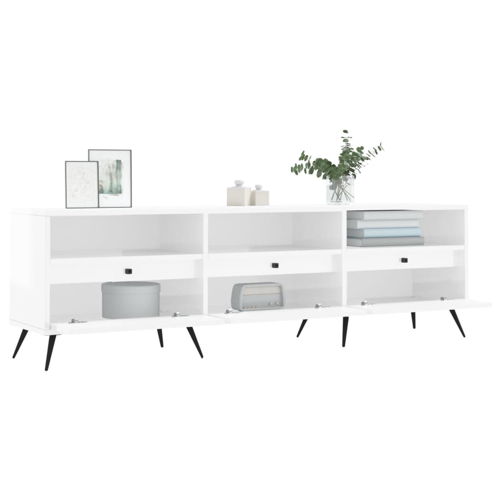 vidaXL Mueble de TV madera contrachapada blanco brillo 150x30x44,5 cm