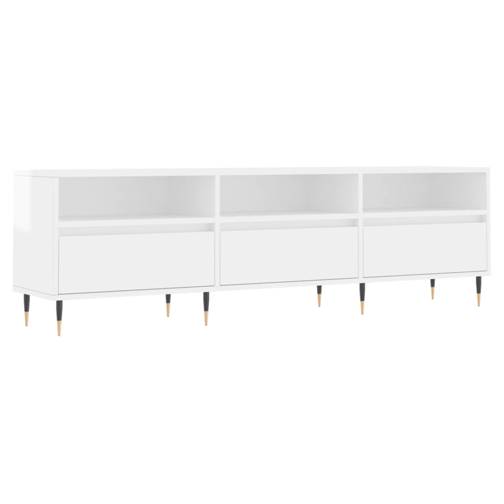 vidaXL Mueble de TV madera contrachapada blanco brillo 150x30x44,5 cm