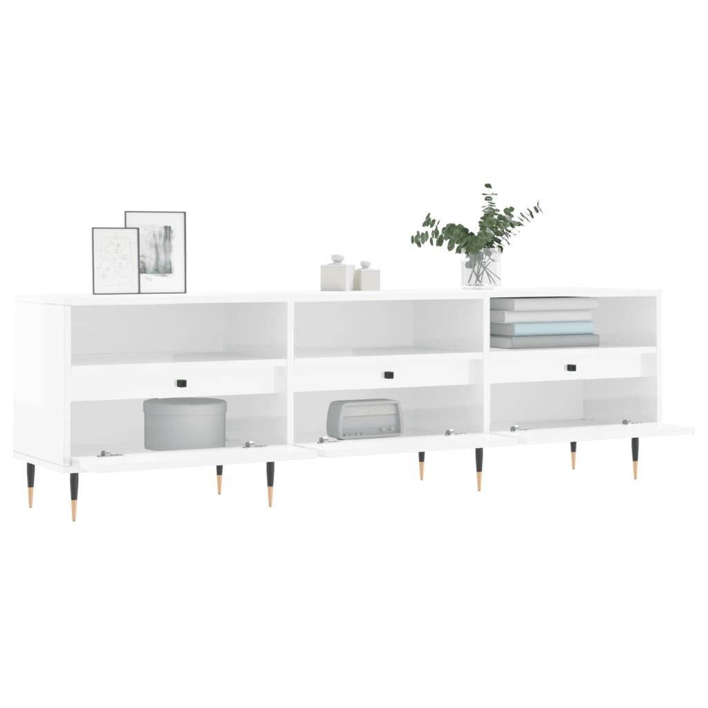 vidaXL Mueble de TV madera contrachapada blanco brillo 150x30x44,5 cm