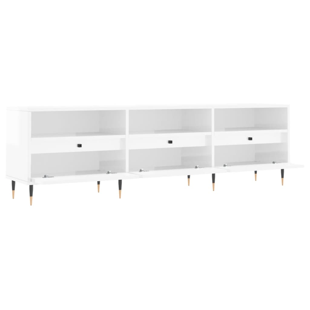 vidaXL Mueble de TV madera contrachapada blanco brillo 150x30x44,5 cm