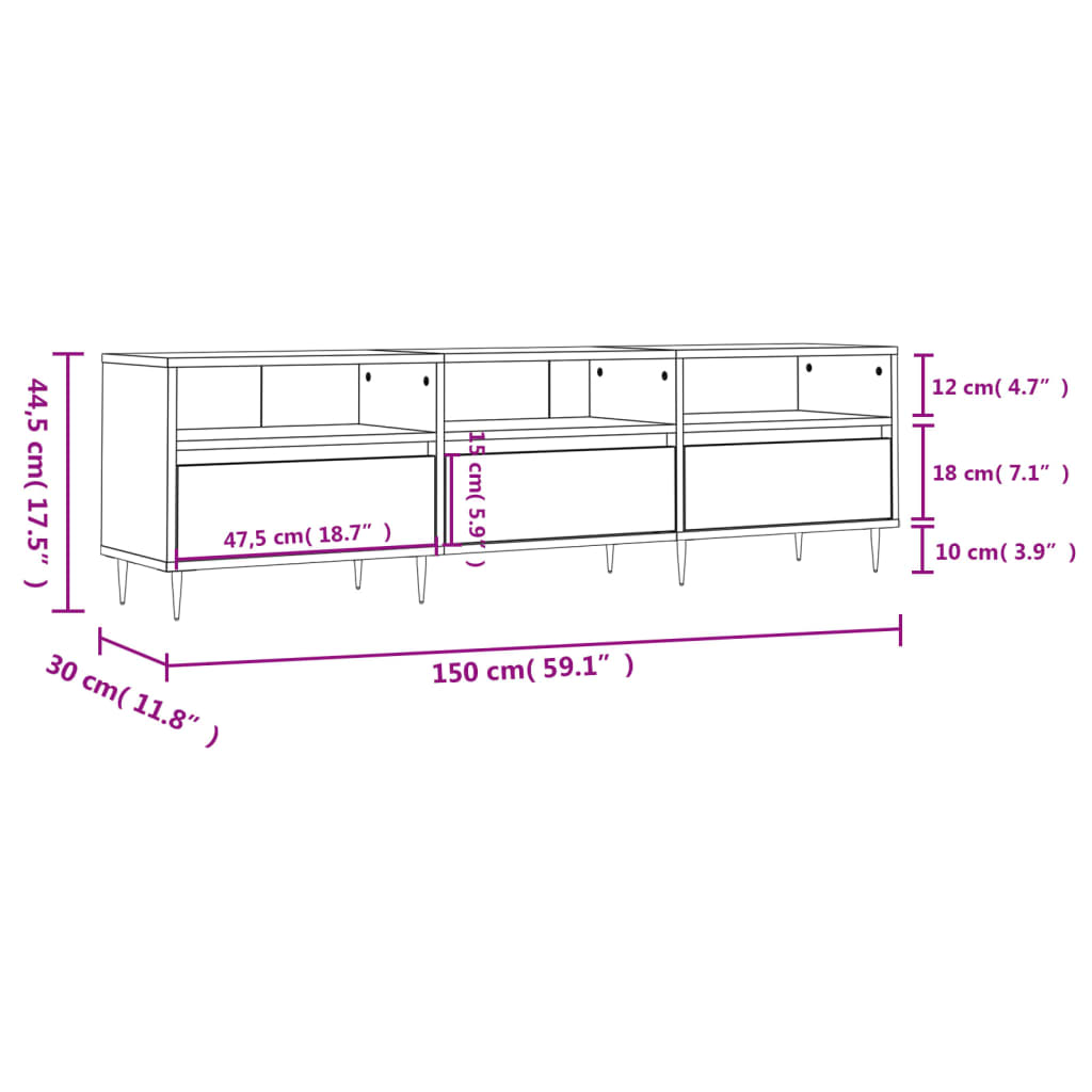 vidaXL Mueble de TV madera contrachapada negro 150x30x44,5 cm