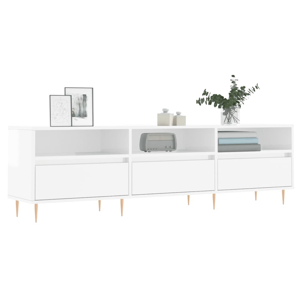 vidaXL Mueble de TV madera contrachapada blanco brillo 150x30x44,5 cm