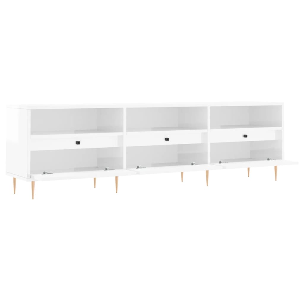 vidaXL Mueble de TV madera contrachapada blanco brillo 150x30x44,5 cm